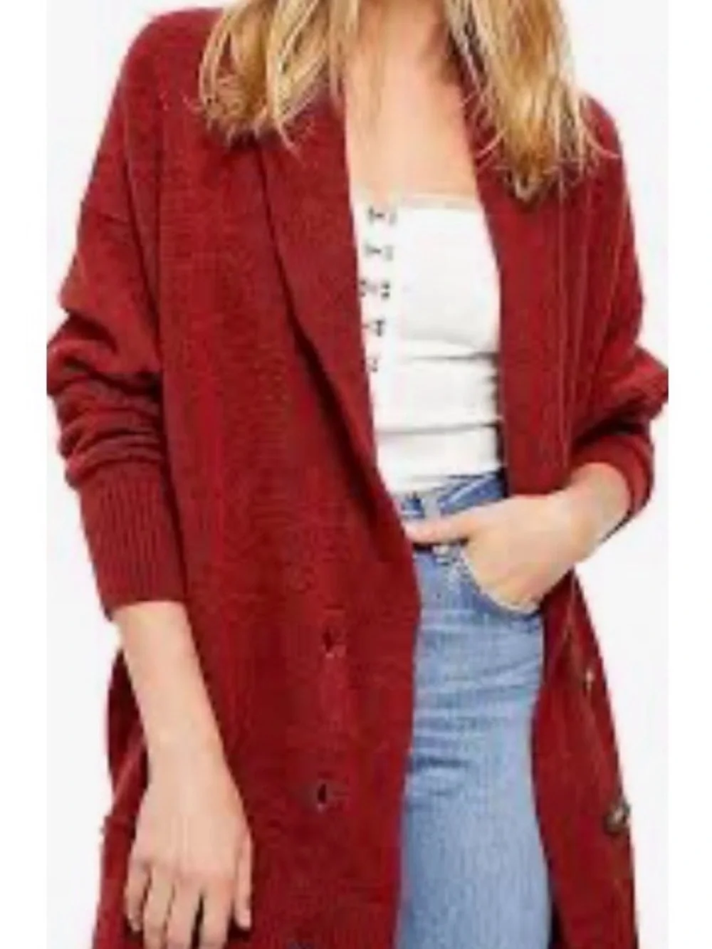 Free People Eucalyptus Cardigan M Button Wool Blend Oversized Rusty Red